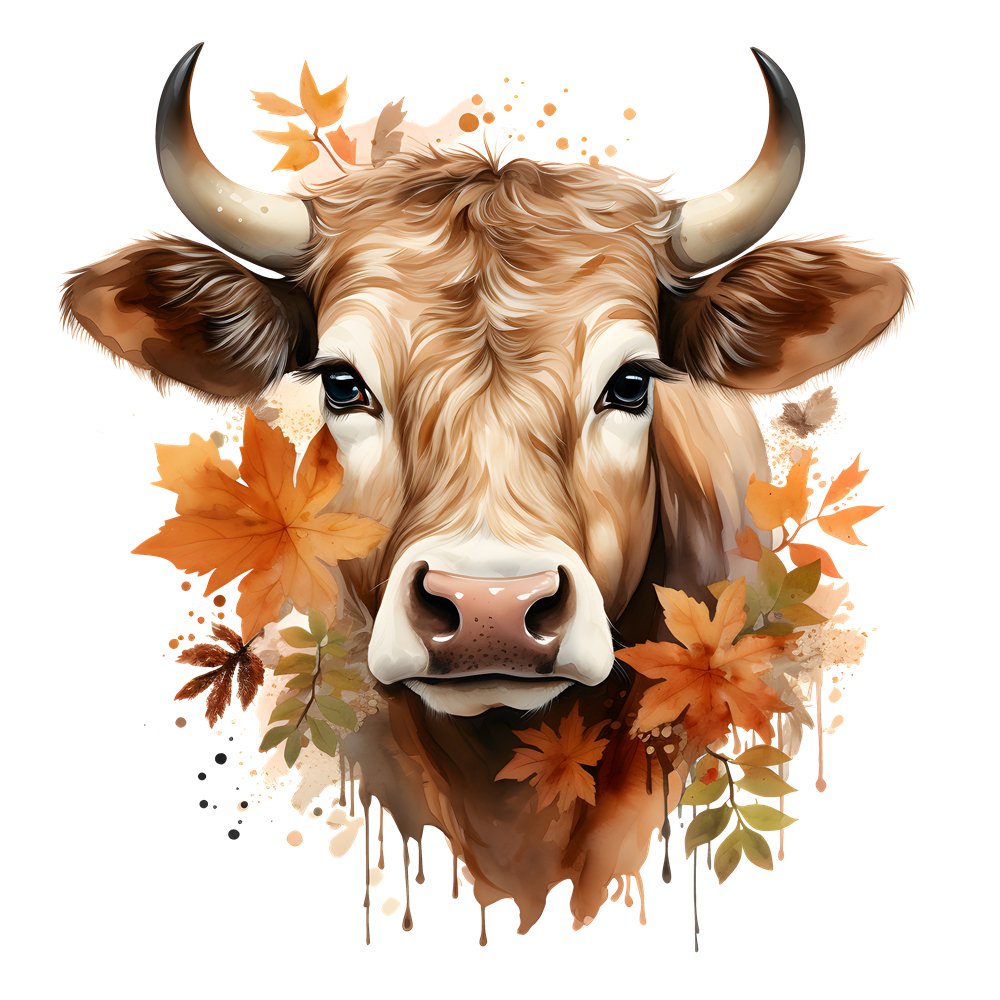 Watercolor Fall Cows Portrait #1 Fabric Panel