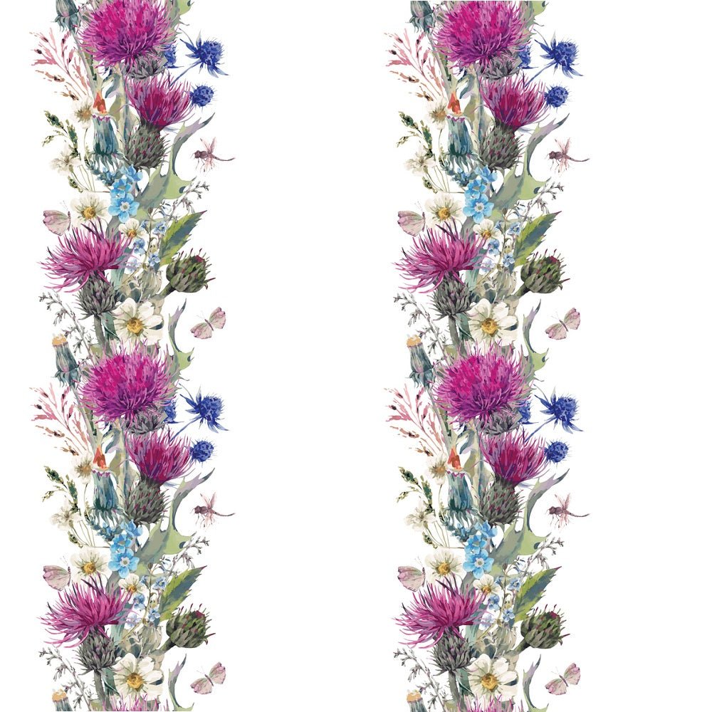 Watercolor Thistles & Wildflowers Stripe Fabric