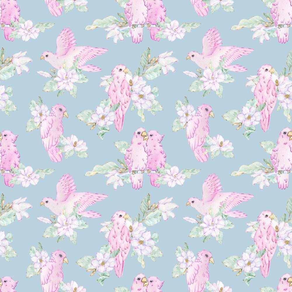 Watercolor Tropical Pink Parrots Fabric