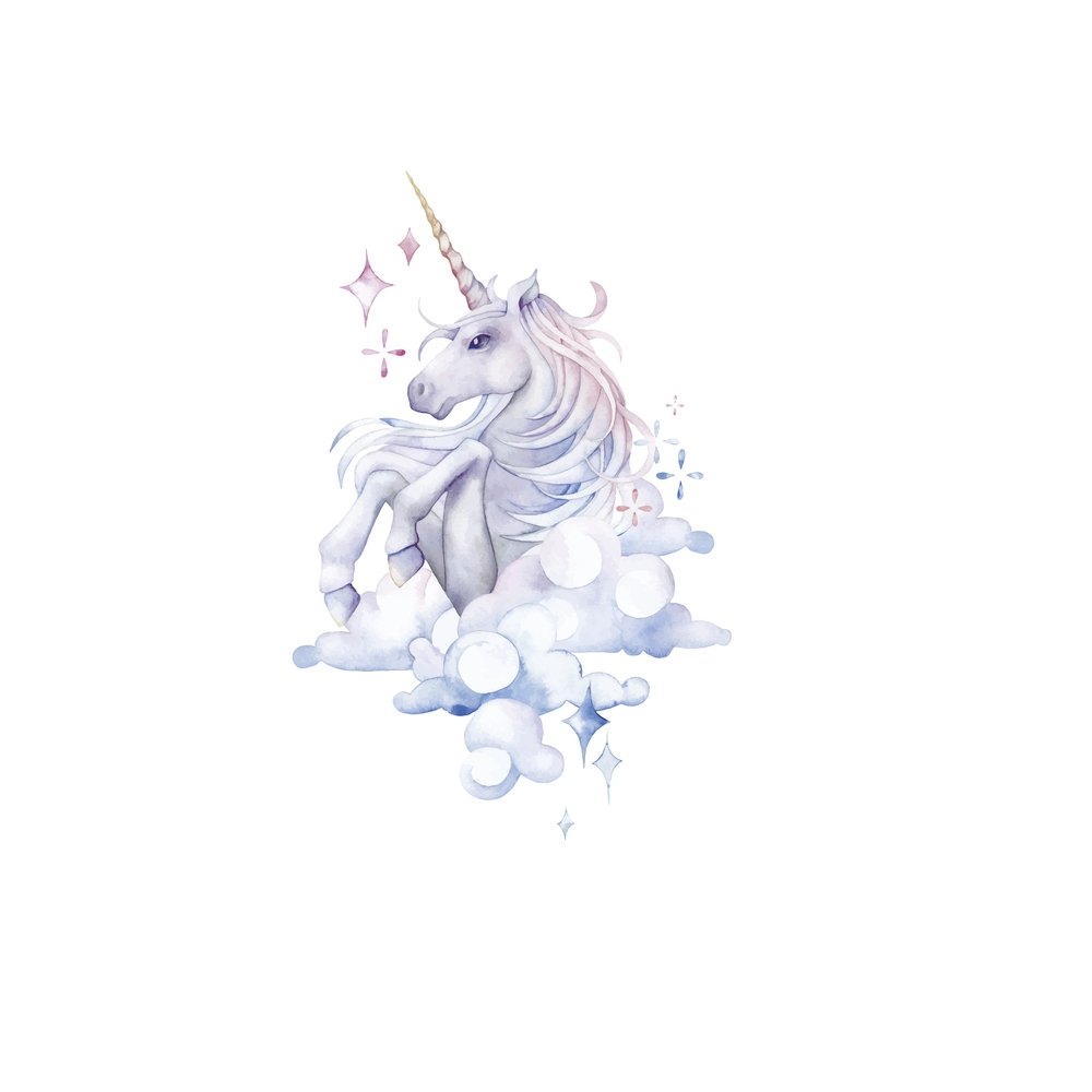 Watercolor Unicorn In The Clouds Fabric Panel