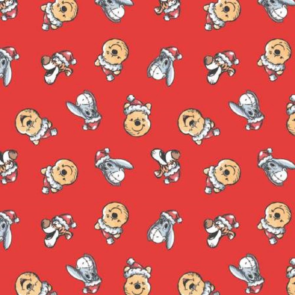 Winnie The Pooh Santa Hat Toss Fabric - Red