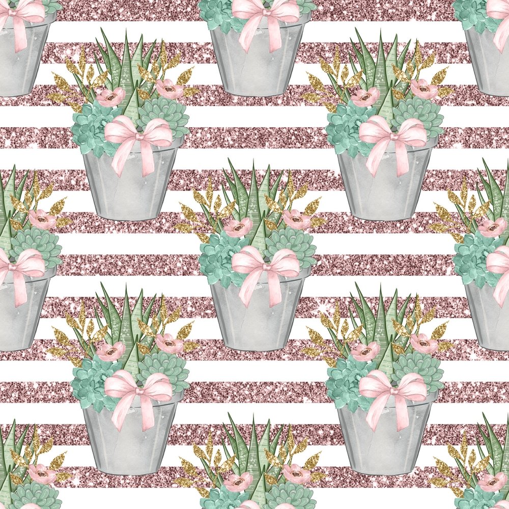Sweet Succulents Pattern #1 Fabric - White