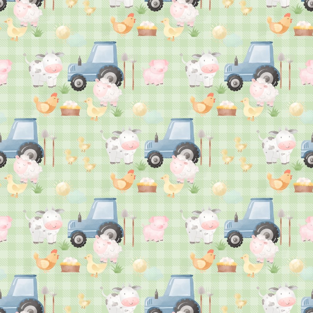 The Cutest Little Farm Scene #2 Fabric - Green