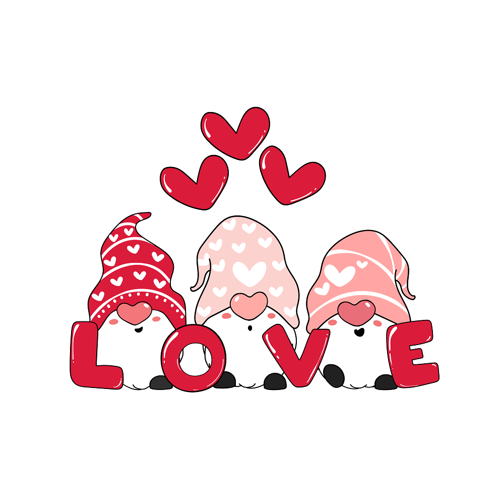 Three Pink Valentine Gnomes Fabric Panel