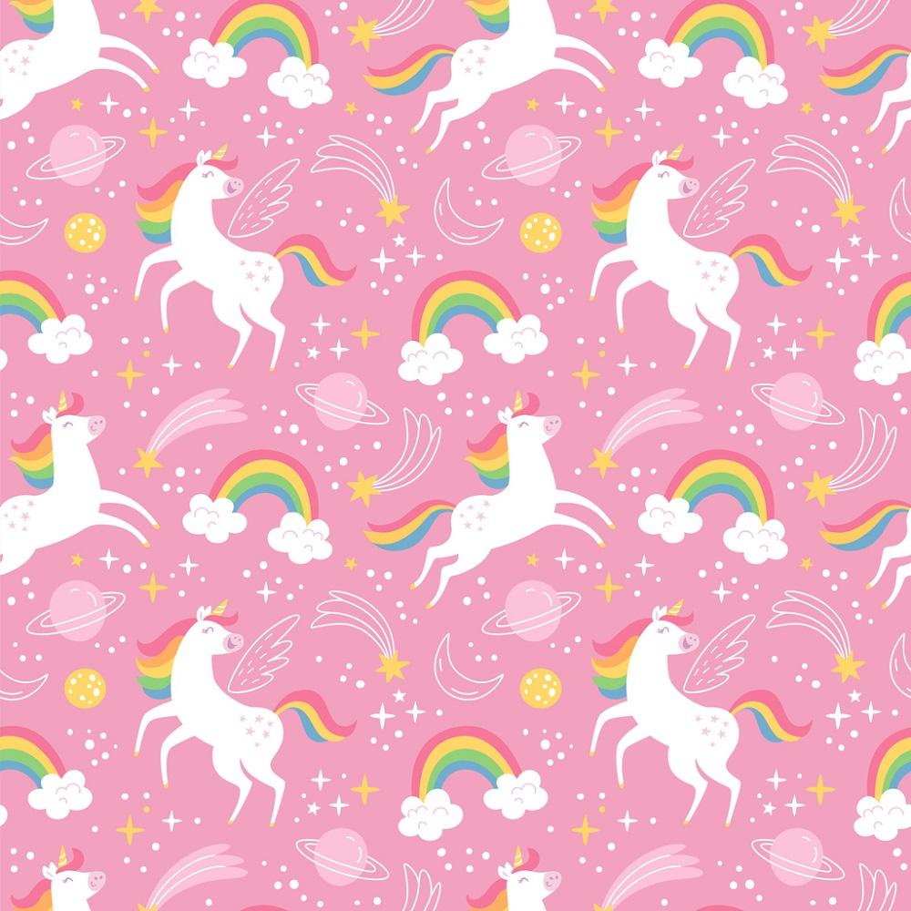 Unicorns, Rainbows & Stars Fabric - Pink