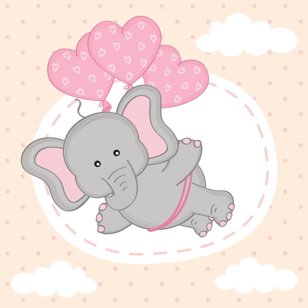 Valentine Elephants Flying on Balloons Fabric Panel