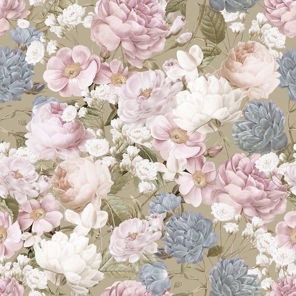 Vintage Floral Dreams Posh English Garden Fabric - Olive