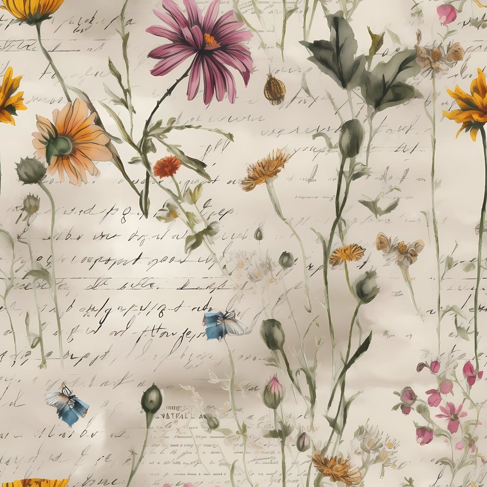 Vintage Floral Love Letters #3 Fabric