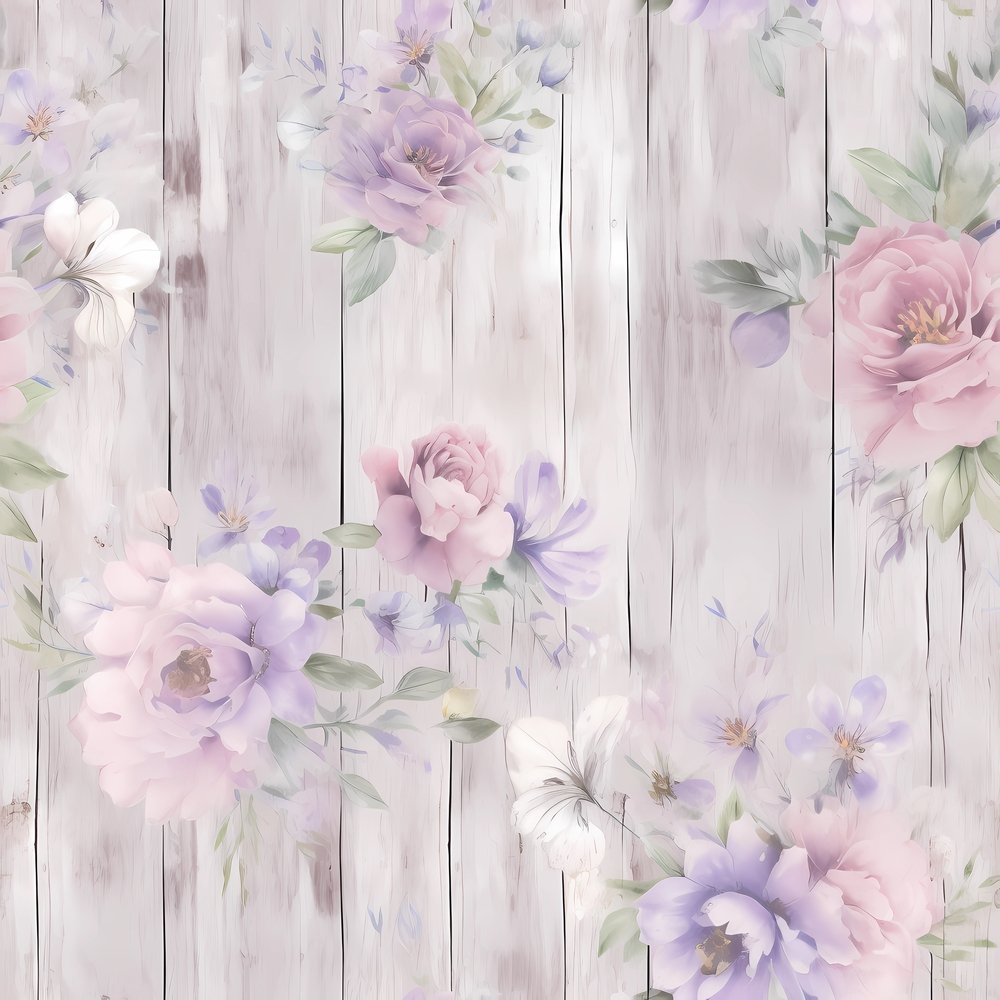 Vintage Florals on Wood Planks #13 Fabric