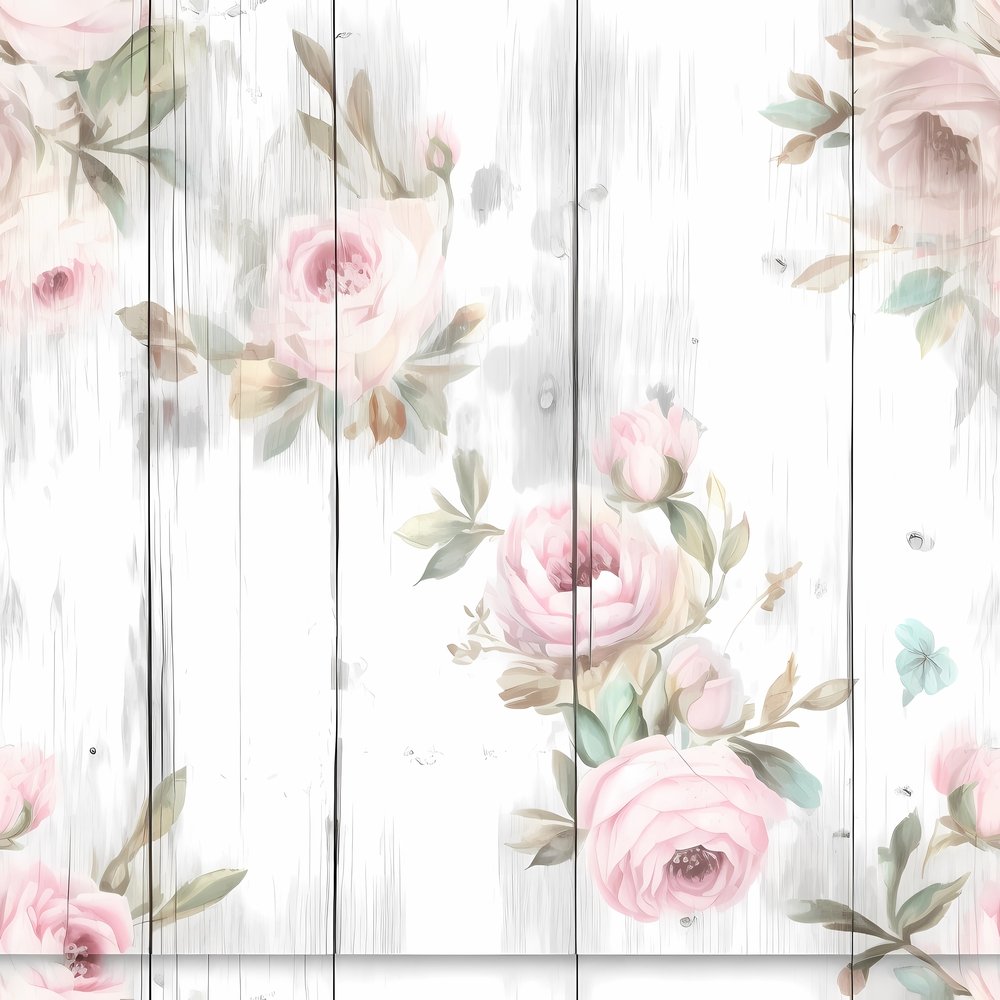 Vintage Florals on Wood Planks #2 Fabric