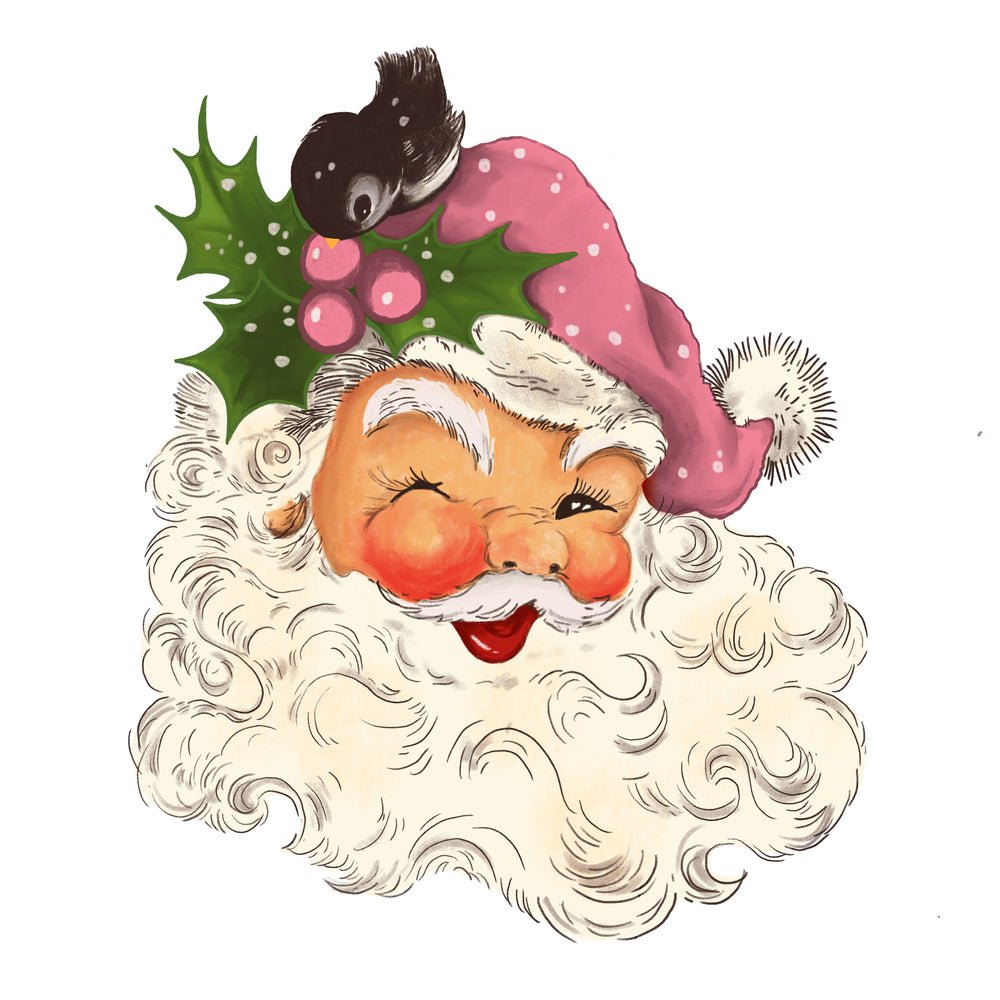 Vintage Santa Claus #4 Fabric Panel - Pink