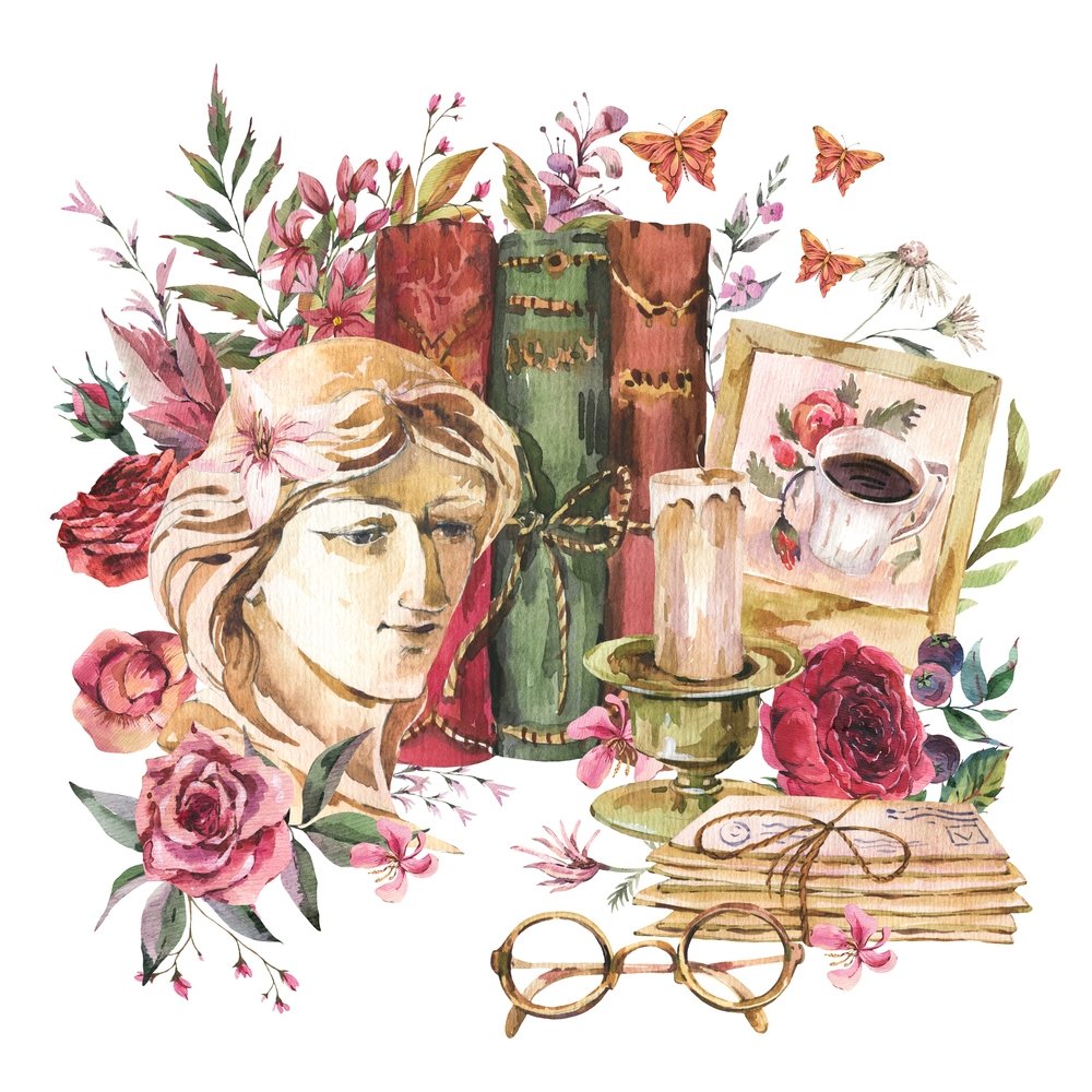 Vintage Sculptures & Academia Items Fabric Panel