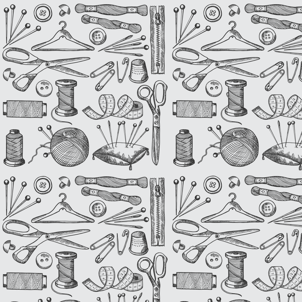 Vintage Sewing Symbols Fabric - Gray