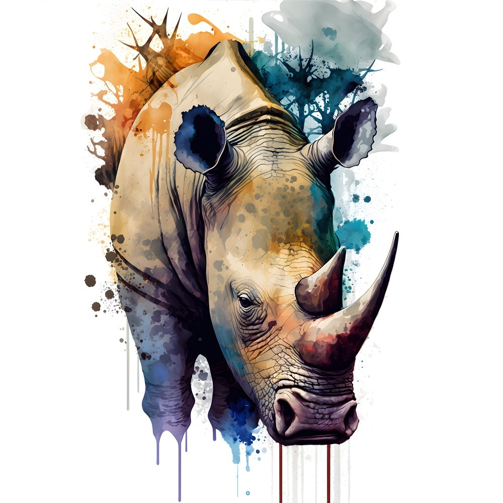 Watercolor Safari White Rhino Fabric Panel
