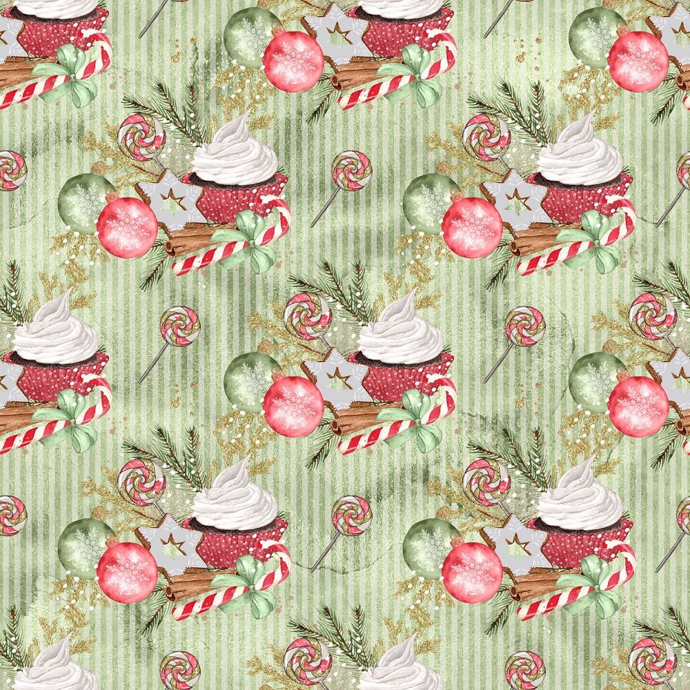 Watercolor Sweet Christmas Pattern #7 Fabric