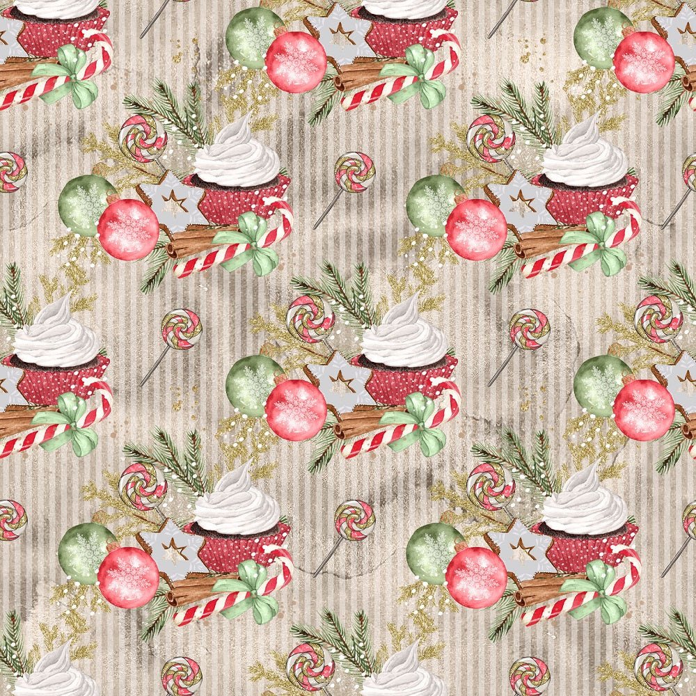 Watercolor Sweet Christmas Pattern #8 Fabric