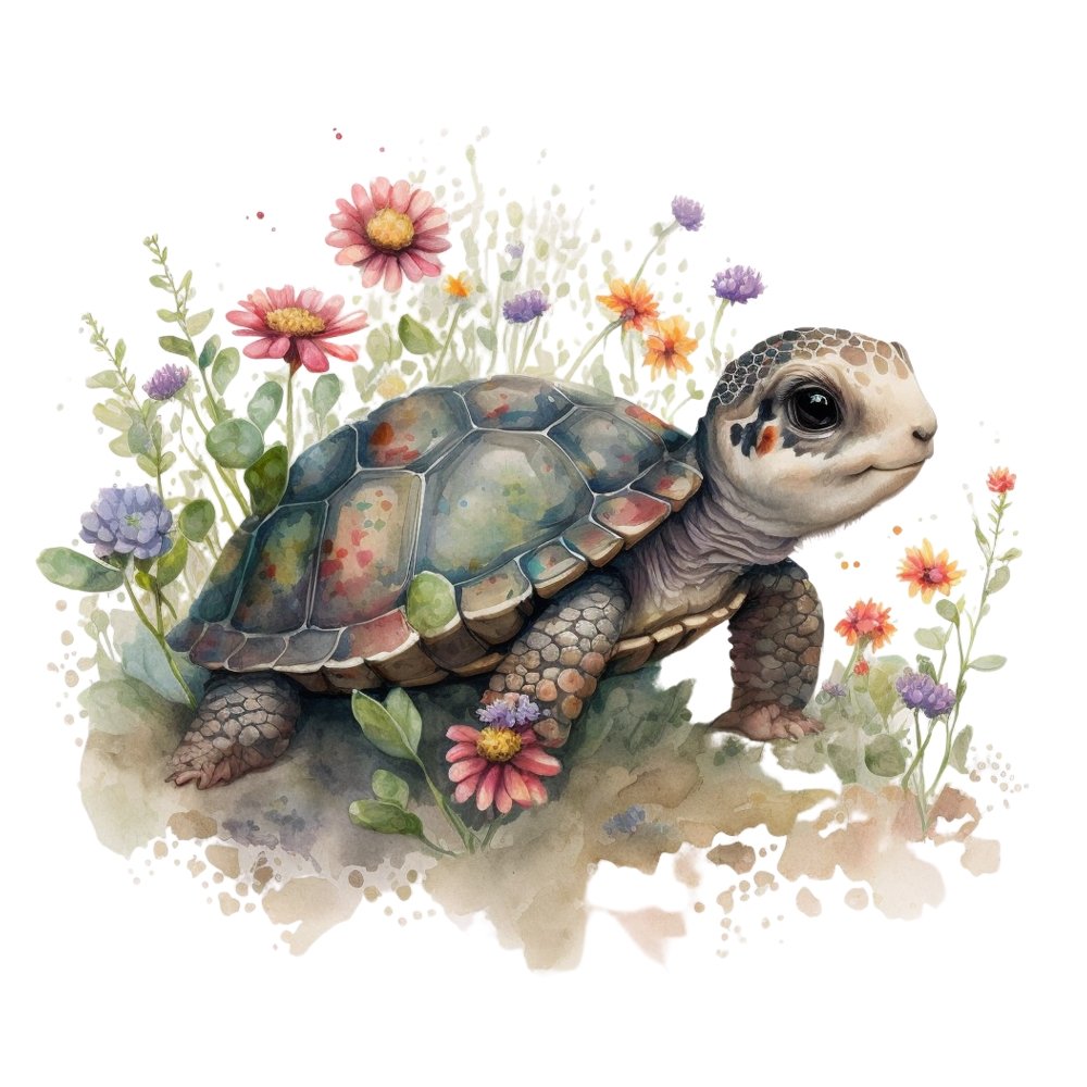 Watercolor Turtles #8 Fabric Panel