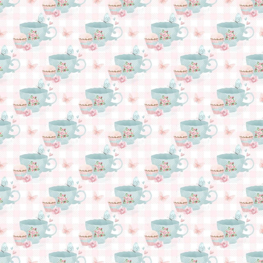 Tea Time Cups and Butterflies Fabric - Pink
