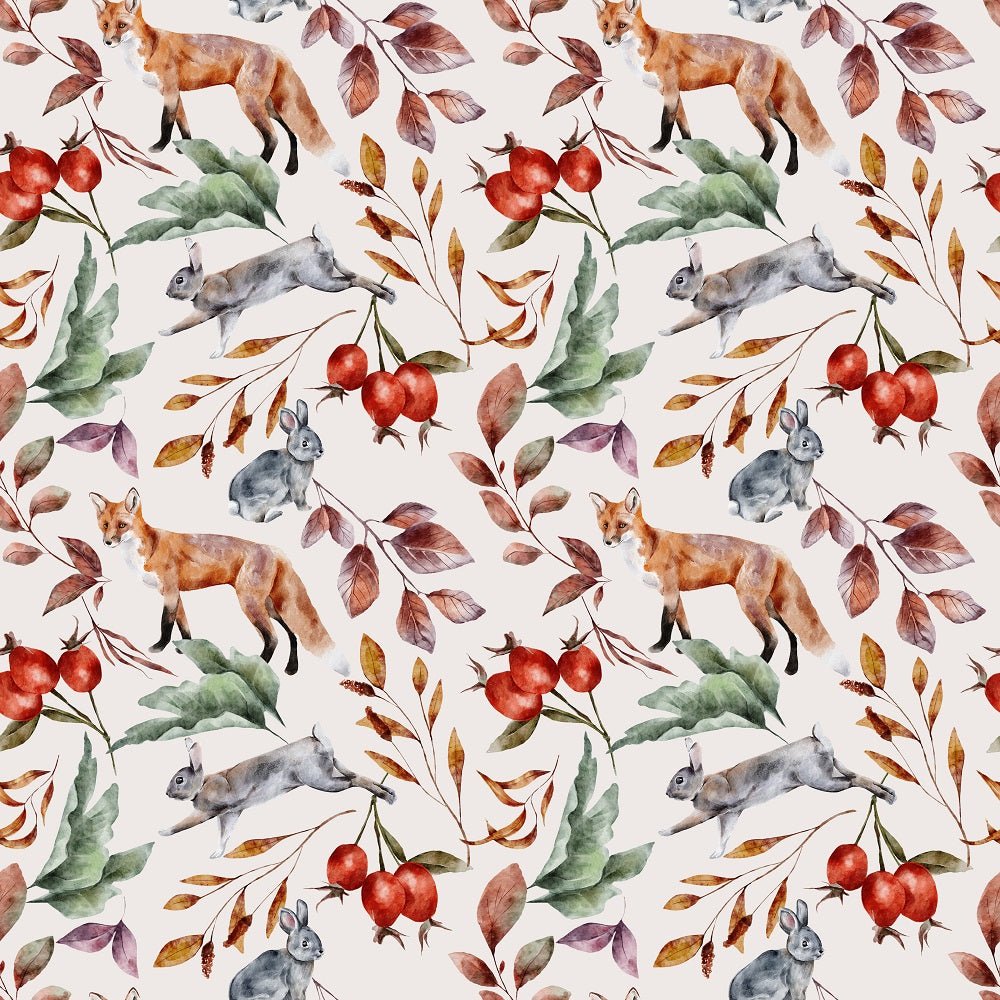 The Cottage Foxes Fabric - White