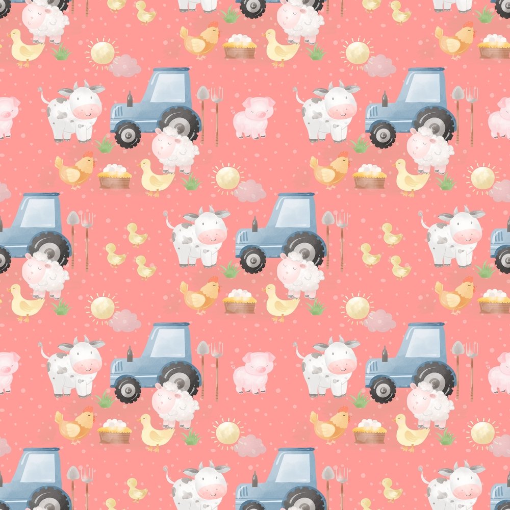 The Cutest Little Farm Scene #2 Fabric - Red