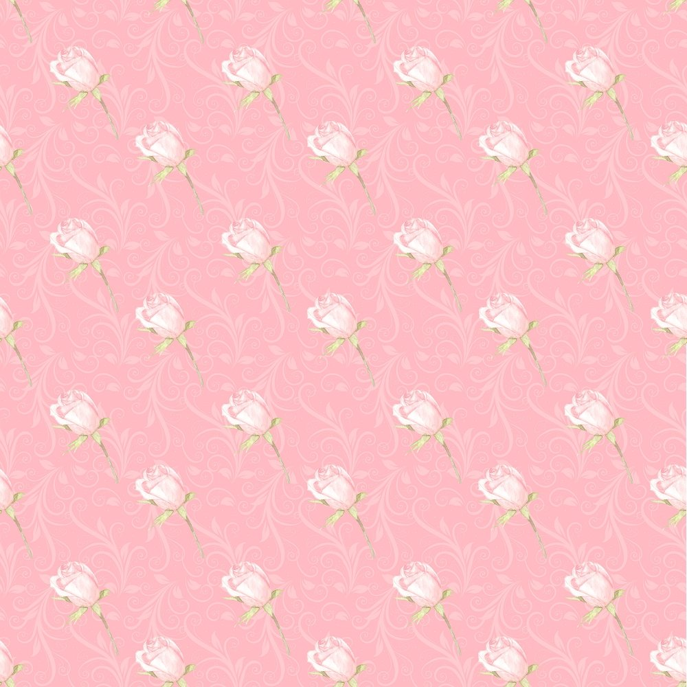 Valentine Rose on Vine Fabric - Pink