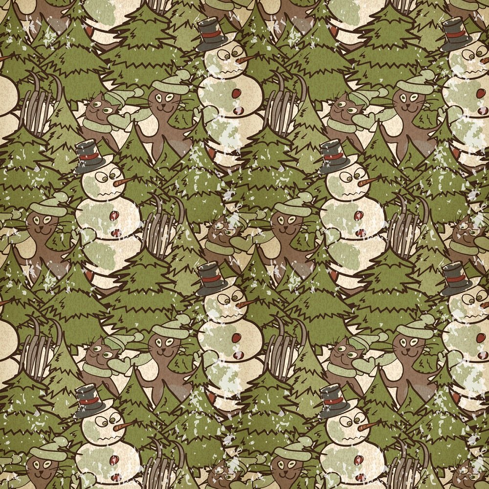 Vintage Angry Snowman with Cat Fabric