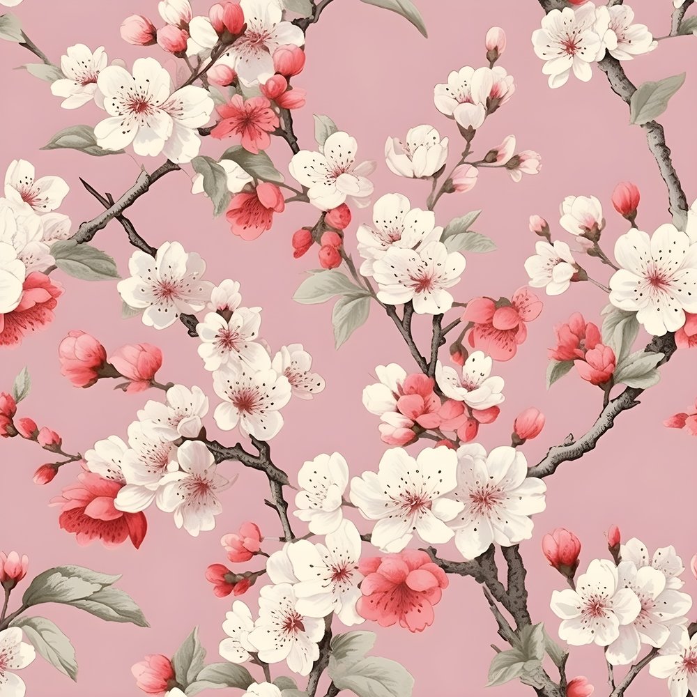 Vintage Cherry Blossom Pattern #4 Fabric