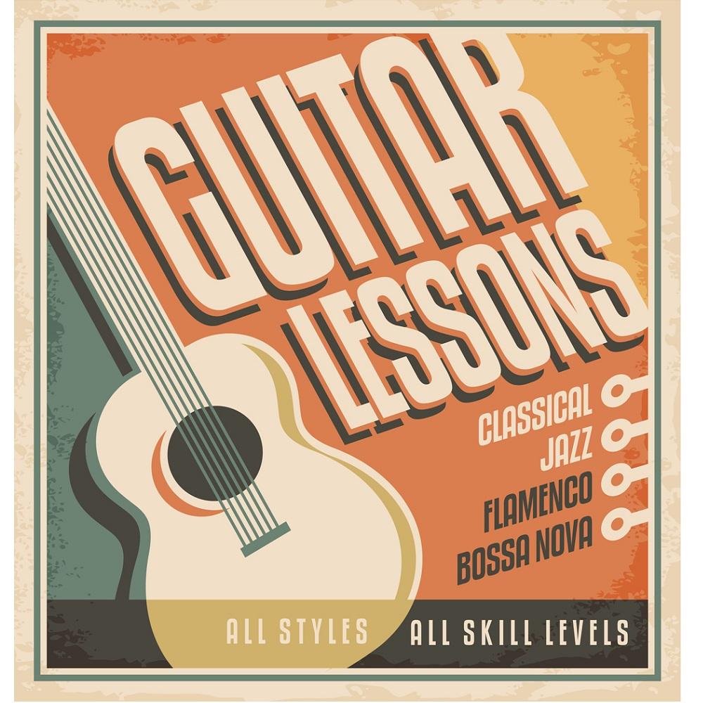 Vintage Guitar Lessons Fabric Panel