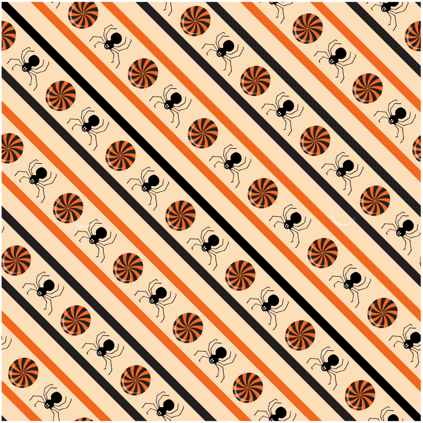 Vintage Halloween Spiders & Candy Fabric - Tan