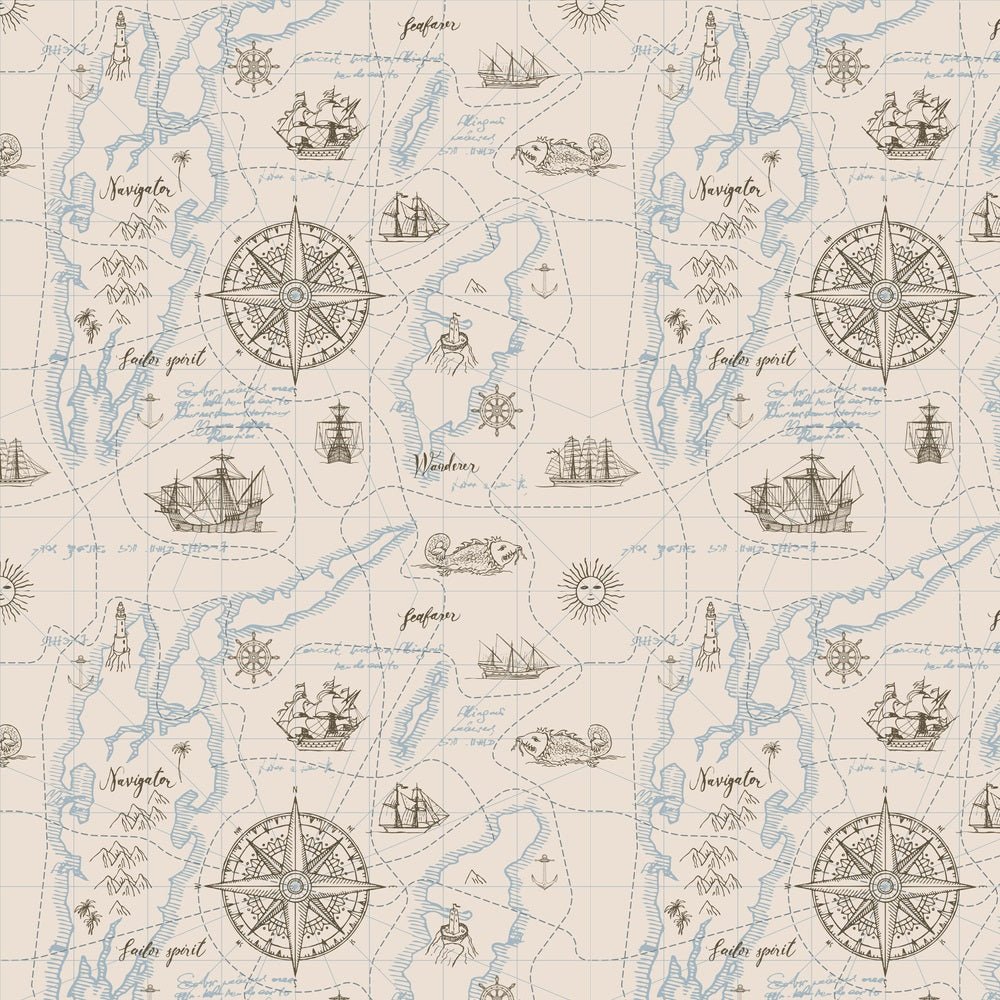Vintage Navigator Map Fabric - Tan