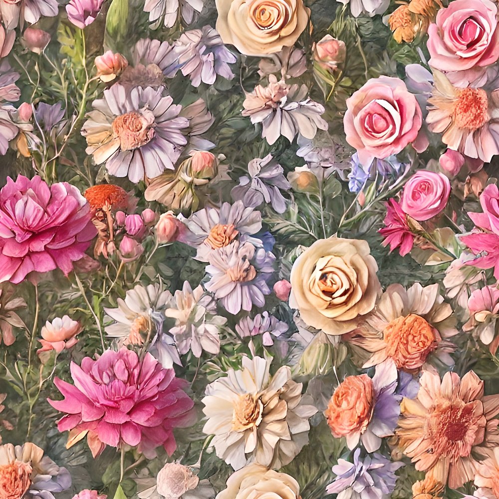 Vintage Neutral Flowers Fabric