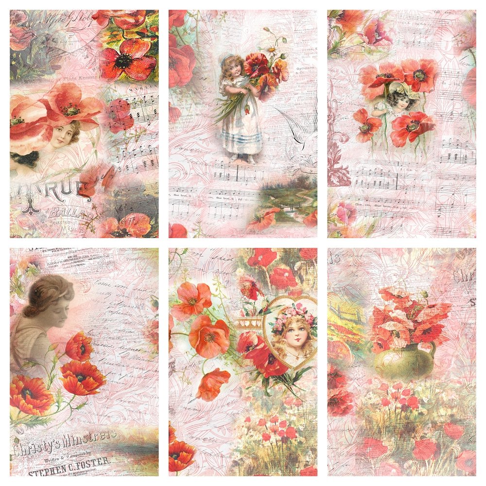 Vintage Poppies Fat Quarter Bundle - 6 Pieces