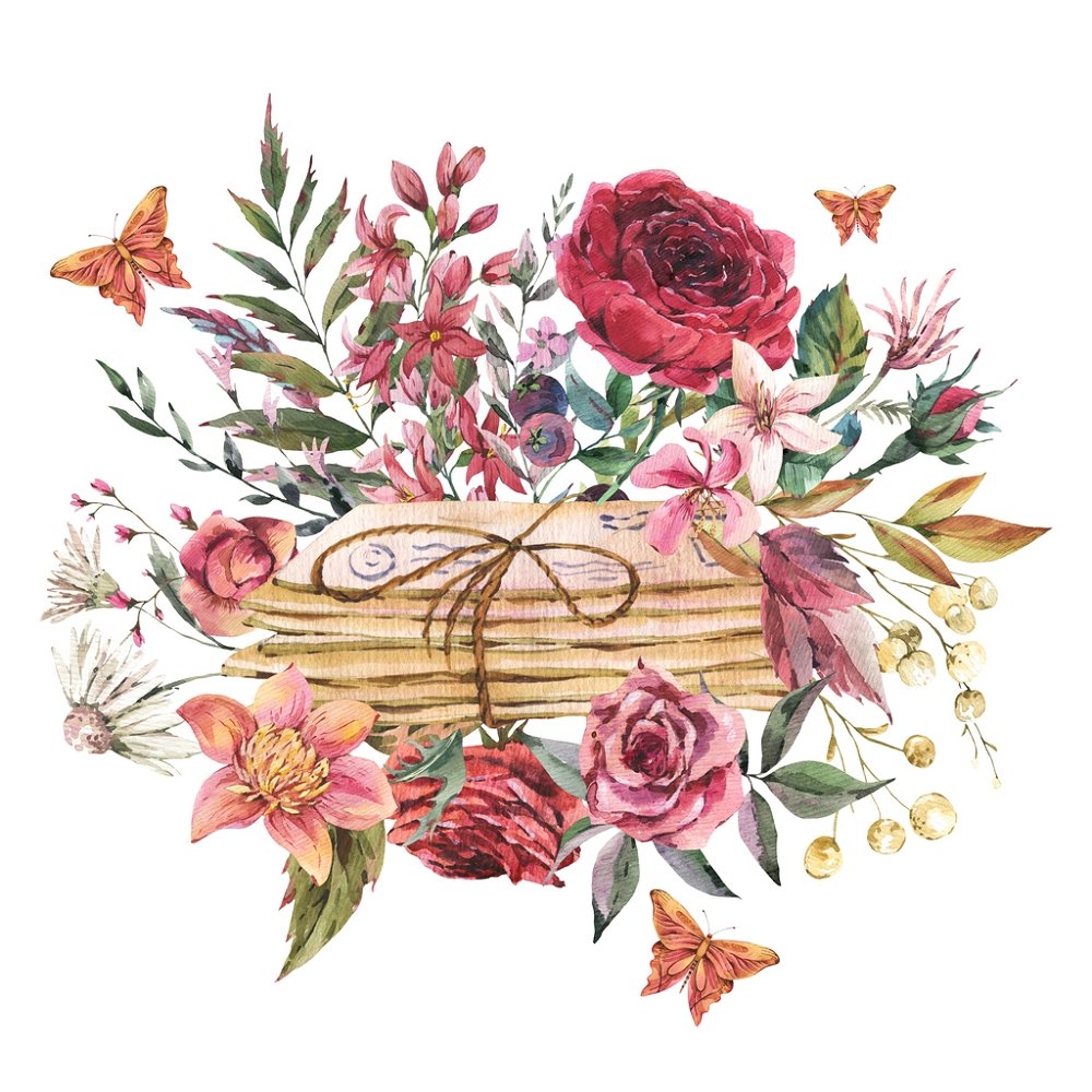 Vintage Stack Of Letters & Florals Fabric Panel