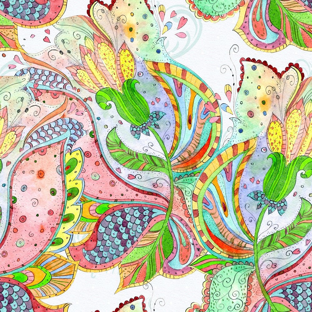 Watercolor Bright Flowers #2 Fabric