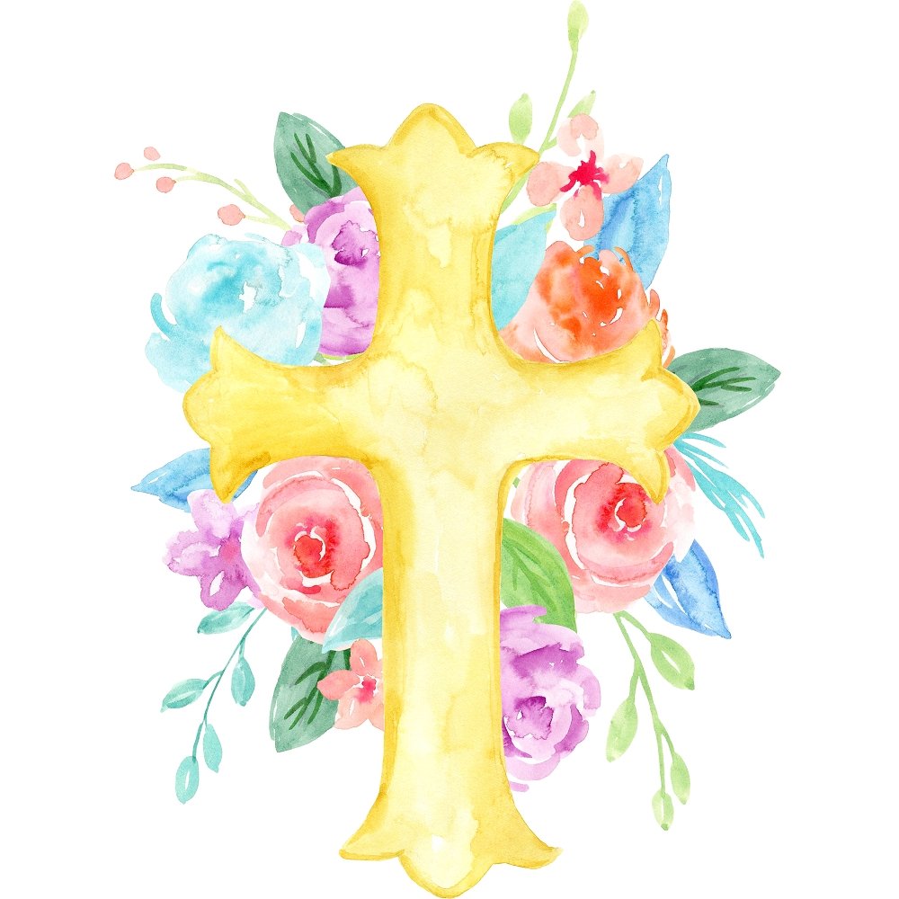 Watercolor Decorative Floral Cross Fabric Panel