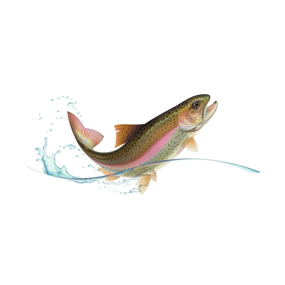 Watercolor Jumping Trout Fabric Panel