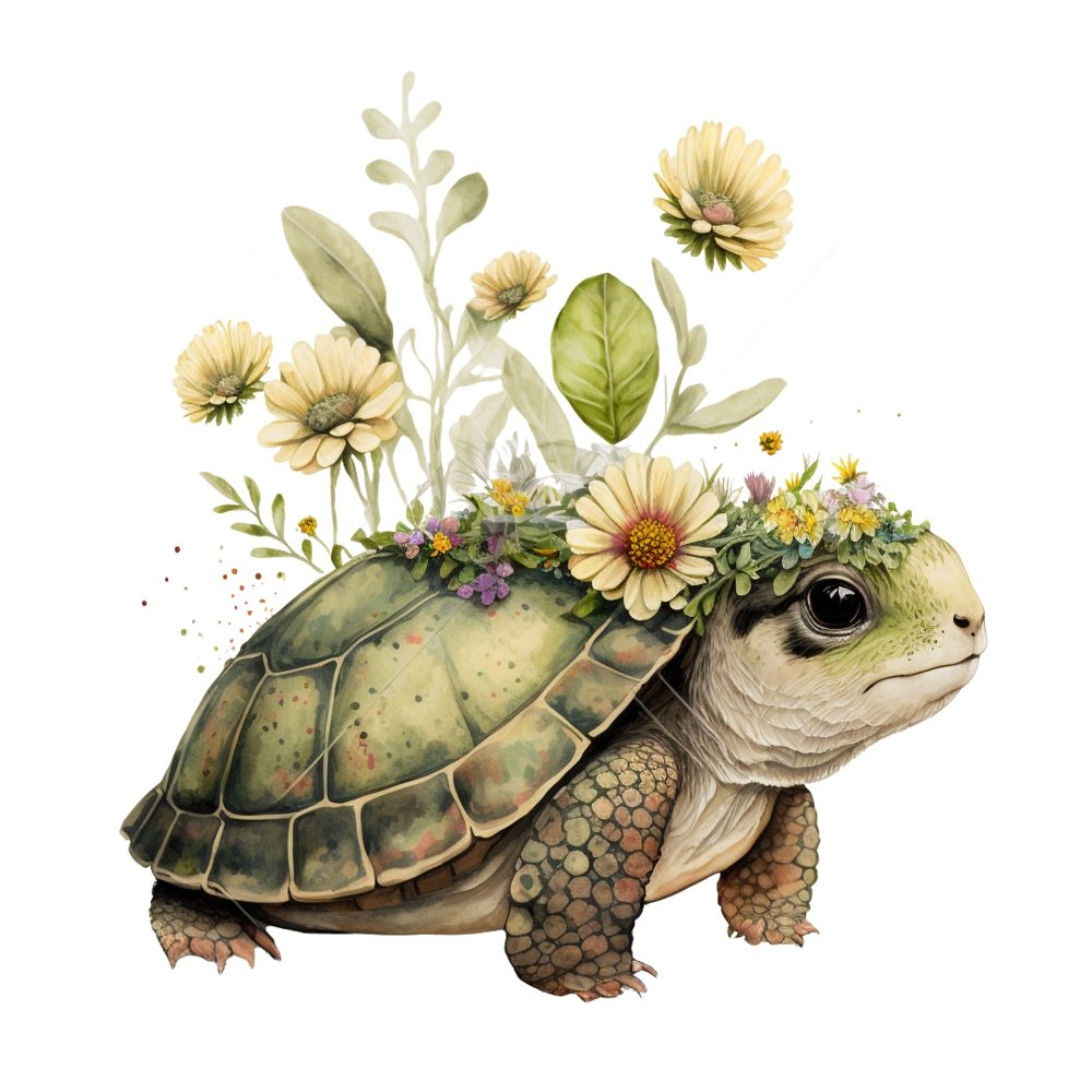 Watercolor Turtles #7 Fabric Panel