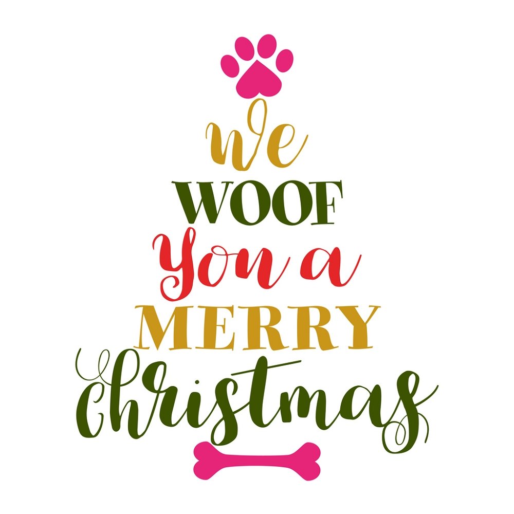We Woof You A Merry Christmas Fabric Panel - White