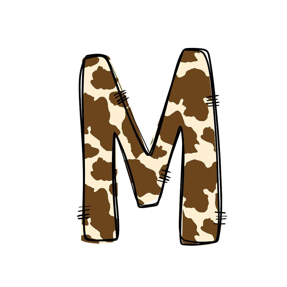 Western Cowboy ''M'' Cow Print Fabric Panel