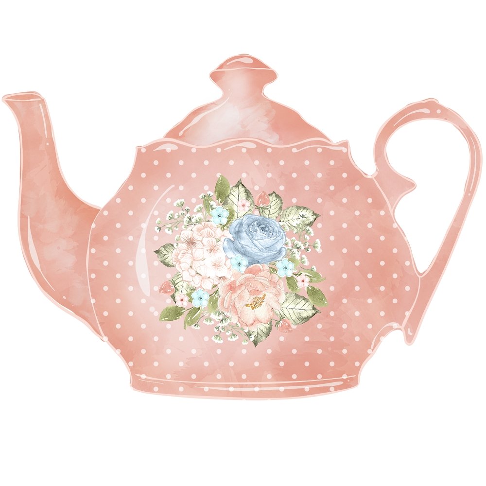 Tea Time Pink Pot Fabric Panel