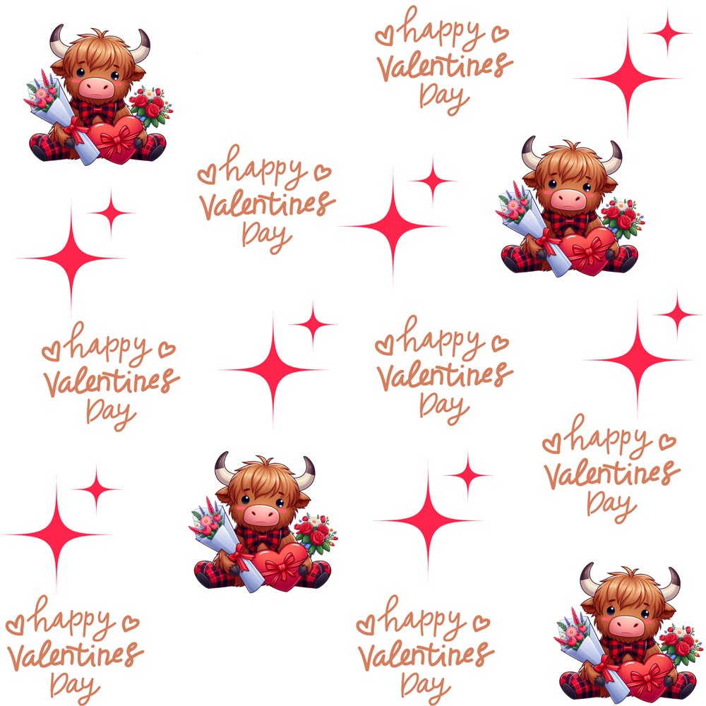 Valentines Highland Cows Font Fabric