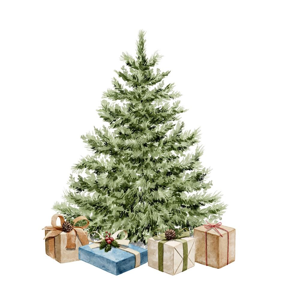 Vintage Christmas Tree With Presents Fabric Panel