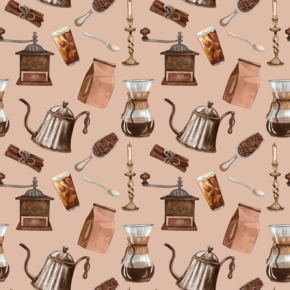Vintage Coffee Elements Fabric - Cream