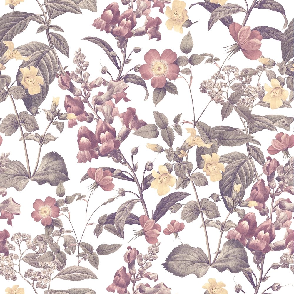 Vintage Floral Dreams Romantic Flowers Fabric - White