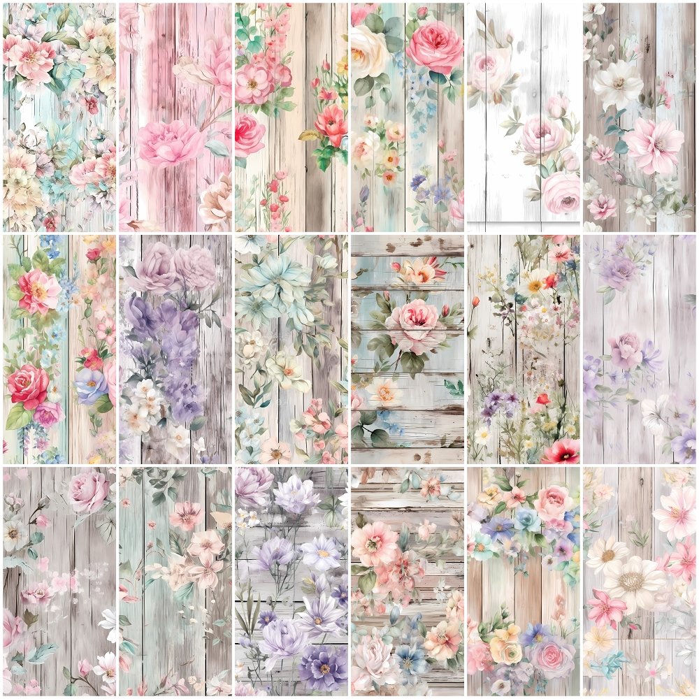 Vintage Florals on Wood Planks Layer Cake - 18 Pieces