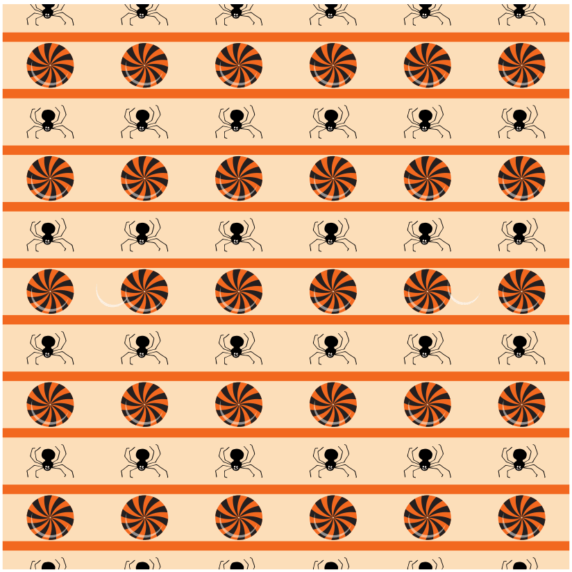 Vintage Halloween Spiders & Candy Stripe Fabric - Tan