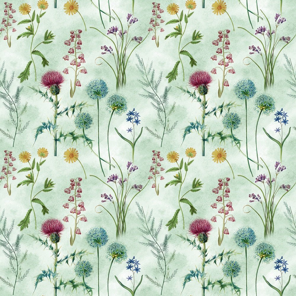 Vintage Wildflowers #1 Fabric - Green