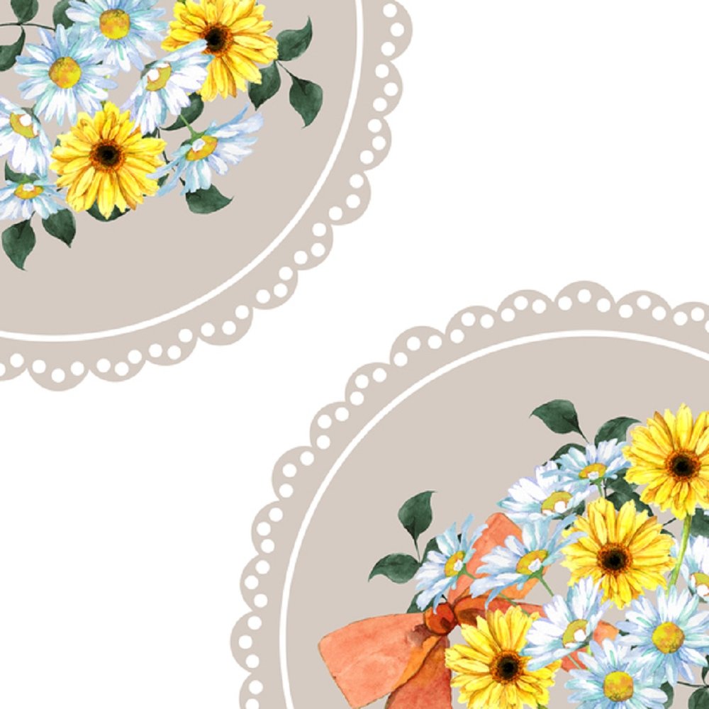 Watercolor Floral, Colorful Daisy With Lace Fabric Panel - White