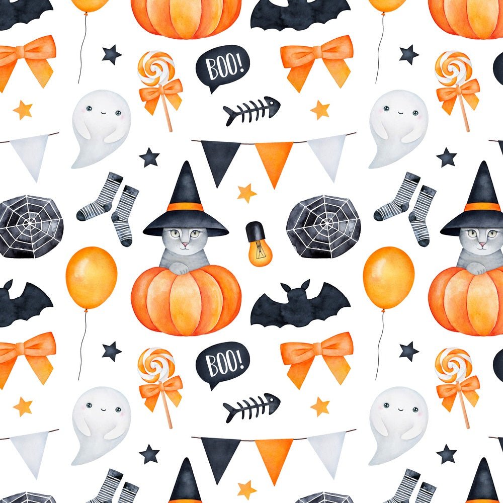 Watercolor Ghosts & Cats Fabric