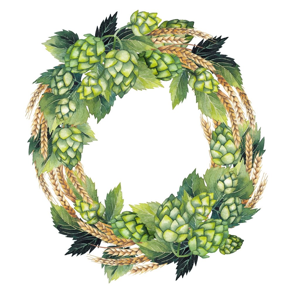 Watercolor Hop & Malt Wreath Fabric Panel